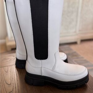 UGG White and Black Knee-High Leather Winter Rain Boots